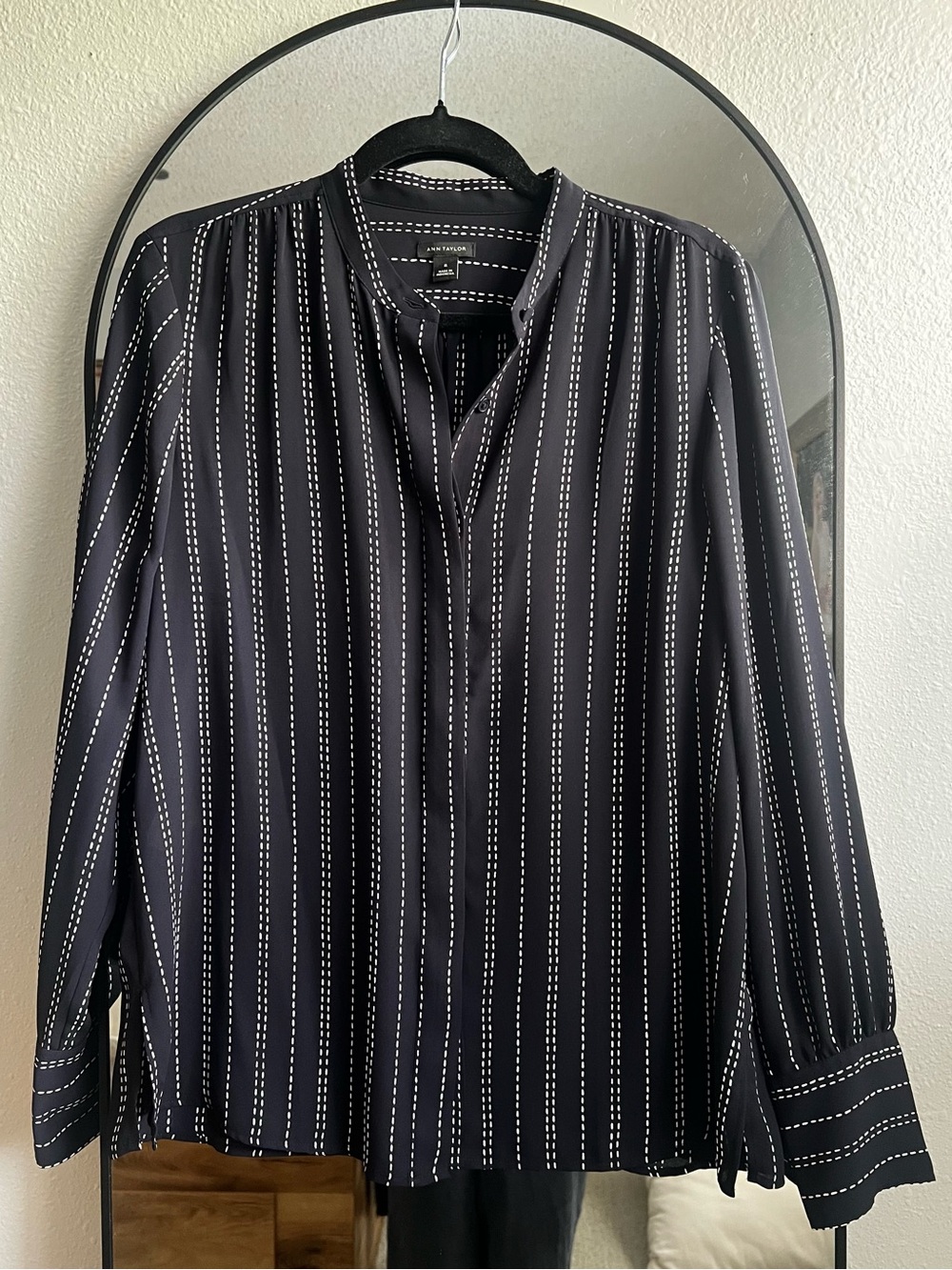 Ann Taylor Deep Navy Striped Dress Shirt